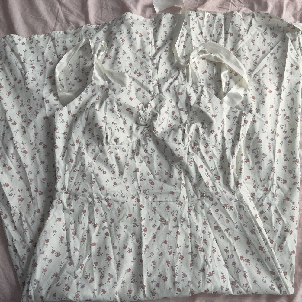 Floral White Dress with Pink flowers